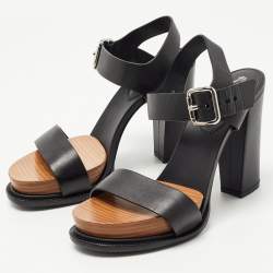 Pre Owned Tod's Black Leather Block Heel Platform Sandals Size 37