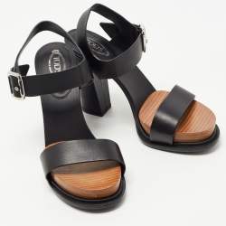 Pre Owned Tod's Black Leather Block Heel Platform Sandals Size 37