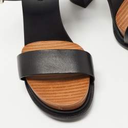 Pre Owned Tod's Black Leather Block Heel Platform Sandals Size 37