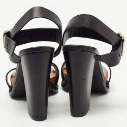 Pre Owned Tod's Black Leather Block Heel Platform Sandals Size 37