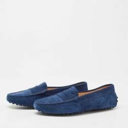 مملوكة مسبقًا Tod's Navy Blue Suede Penny Loafers Size 35