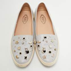 Pre Owned Tod's Grey Leather Studded Espadrille Ballet Flats Size 41