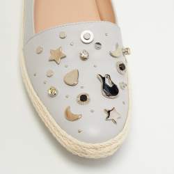 Pre Owned Tod's Grey Leather Studded Espadrille Ballet Flats Size 41