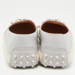 Pre Owned Tod's Grey Leather Studded Espadrille Ballet Flats Size 41