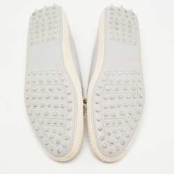 Pre Owned Tod's Grey Leather Studded Espadrille Ballet Flats Size 41