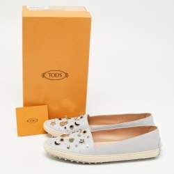 Pre Owned Tod's Grey Leather Studded Espadrille Ballet Flats Size 41