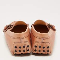 Pre Owned Tod's Light Brown Leather Buckle Detail Slip On Loafers Size 39