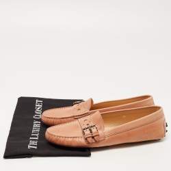 Pre Owned Tod's Light Brown Leather Buckle Detail Slip On Loafers Size 39