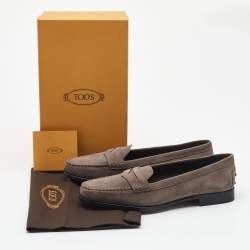 مملوكة مسبقًا Tod's Grey Suede Penny Loafers Size 39