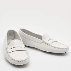 مملوكة مسبقًا Tod's White Leather Penny Driving Loafers Size 39