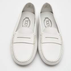 مملوكة مسبقًا Tod's White Leather Penny Driving Loafers Size 39