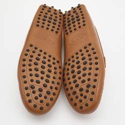 Pre Owned Tod's Brown Leather Double T Slip On Loafers Size 38.5