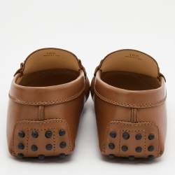 Pre Owned Tod's Brown Leather Double T Slip On Loafers Size 38.5