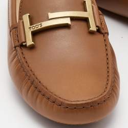Pre Owned Tod's Brown Leather Double T Slip On Loafers Size 38.5