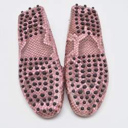 Pre Owned Tod's Pink Python Leather Embellished Loafers Size 37