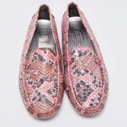 Pre Owned Tod's Pink Python Leather Embellished Loafers Size 37