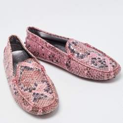 Pre Owned Tod's Pink Python Leather Embellished Loafers Size 37