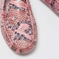 Pre Owned Tod's Pink Python Leather Embellished Loafers Size 37