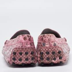 Pre Owned Tod's Pink Python Leather Embellished Loafers Size 37