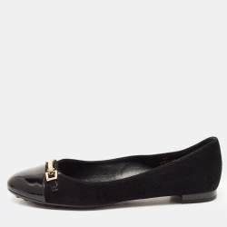 Pre Owned Tod's Black Suede and Patent Leather Buckle Ballet Flats Size 37