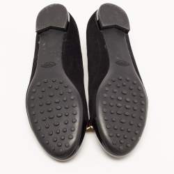 Pre Owned Tod's Black Suede and Patent Leather Buckle Ballet Flats Size 37