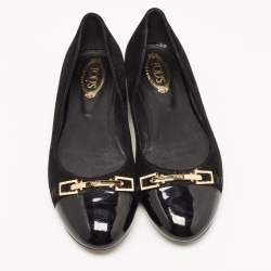 Pre Owned Tod's Black Suede and Patent Leather Buckle Ballet Flats Size 37