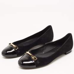 Pre Owned Tod's Black Suede and Patent Leather Buckle Ballet Flats Size 37