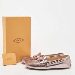 Pre Owned Tod's Rose Gold Patent Leather Penny Slip On Loafers Size 41
