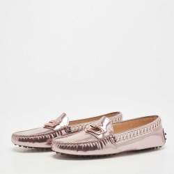 Pre Owned Tod's Rose Gold Patent Leather Penny Slip On Loafers Size 41