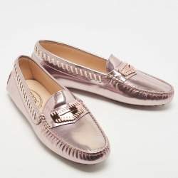 Pre Owned Tod's Rose Gold Patent Leather Penny Slip On Loafers Size 41