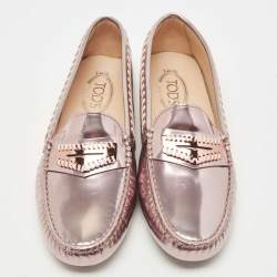 Pre Owned Tod's Rose Gold Patent Leather Penny Slip On Loafers Size 41