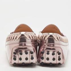 Pre Owned Tod's Rose Gold Patent Leather Penny Slip On Loafers Size 41