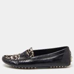 Tod's Black Patent Leather And Calf  Hair Gommino Penny Loafers Size 36