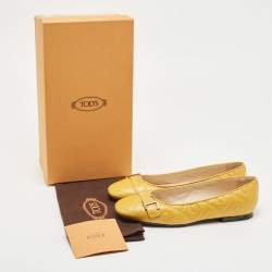 Pre Owned Tod's Yellow Quilted Leather T Ballet Flats Size 36.5