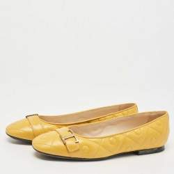 Pre Owned Tod's Yellow Quilted Leather T Ballet Flats Size 36.5