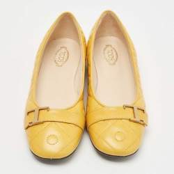 Pre Owned Tod's Yellow Quilted Leather T Ballet Flats Size 36.5
