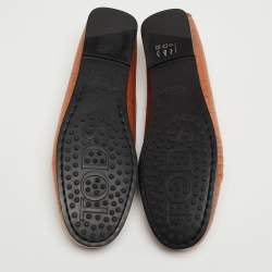 Pre Owned Tod's Brown Lizard Embossed Leather Gommino Penny Slip On Loafers Size 36.5