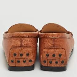Pre Owned Tod's Brown Lizard Embossed Leather Gommino Penny Slip On Loafers Size 36.5