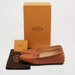 Pre Owned Tod's Brown Lizard Embossed Leather Gommino Penny Slip On Loafers Size 36.5