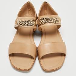 Pre Owned Tod's Brown Leather Chain Link Strap Flat Sandals Size 40