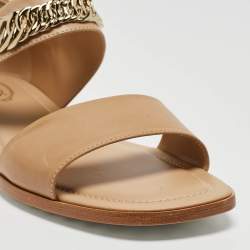 Pre Owned Tod's Brown Leather Chain Link Strap Flat Sandals Size 40