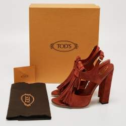 Pre Owned Tod's Maroon Suede Fringe Ankle Strap Sandals Size 40