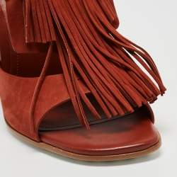 Pre Owned Tod's Maroon Suede Fringe Ankle Strap Sandals Size 40