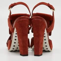 Pre Owned Tod's Maroon Suede Fringe Ankle Strap Sandals Size 40