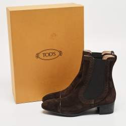 Pre Owned Tod's Dark Brown Suede Ankle Boots Size 37
