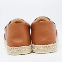 Pre Owned Tod's Brown Leather Chain Detail Espadrille Flats Size 40