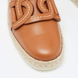 Pre Owned Tod's Brown Leather Chain Detail Espadrille Flats Size 40
