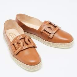 Pre Owned Tod's Brown Leather Chain Detail Espadrille Flats Size 40