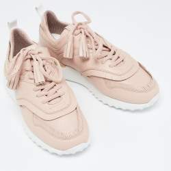 Tod's Pink Perforated Leather Fringed Low Top Sneakers Size 39.5