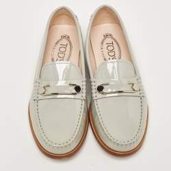 Pre Owned Tod's Grey Patent Leather Slip On Loafers Size 35.5